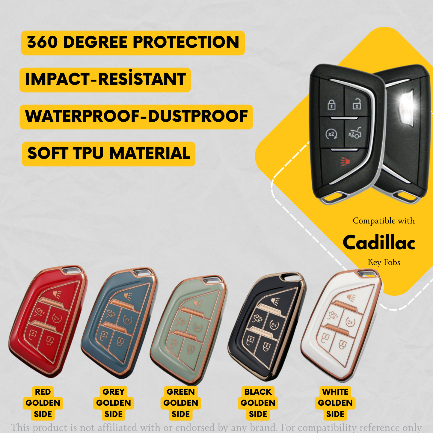 CADILLAC Compatible 5-Button Key Fob Cover for CT4, CT5 - Tpu Smart Remote Case
