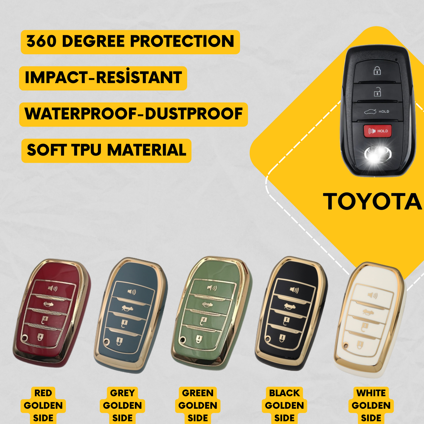 TOYOTA 4-Button Key Fob Cover for Camry, Corolla, RAV4 - Tpu 360 Protection