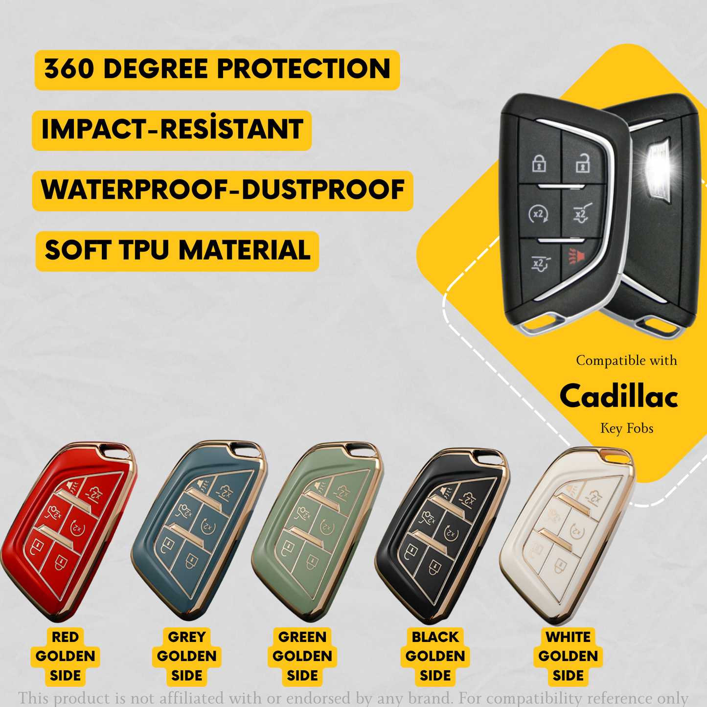 CADILLAC Compatible 6-Button Key Fob Cover for Escalade - Tpu Remote Case