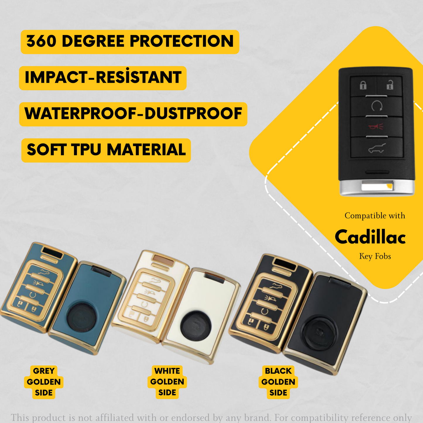 CADILLAC Compatible 5-Button Key Fob Cover for SRX, ATS, XTS - Tpu Smart Remote Case