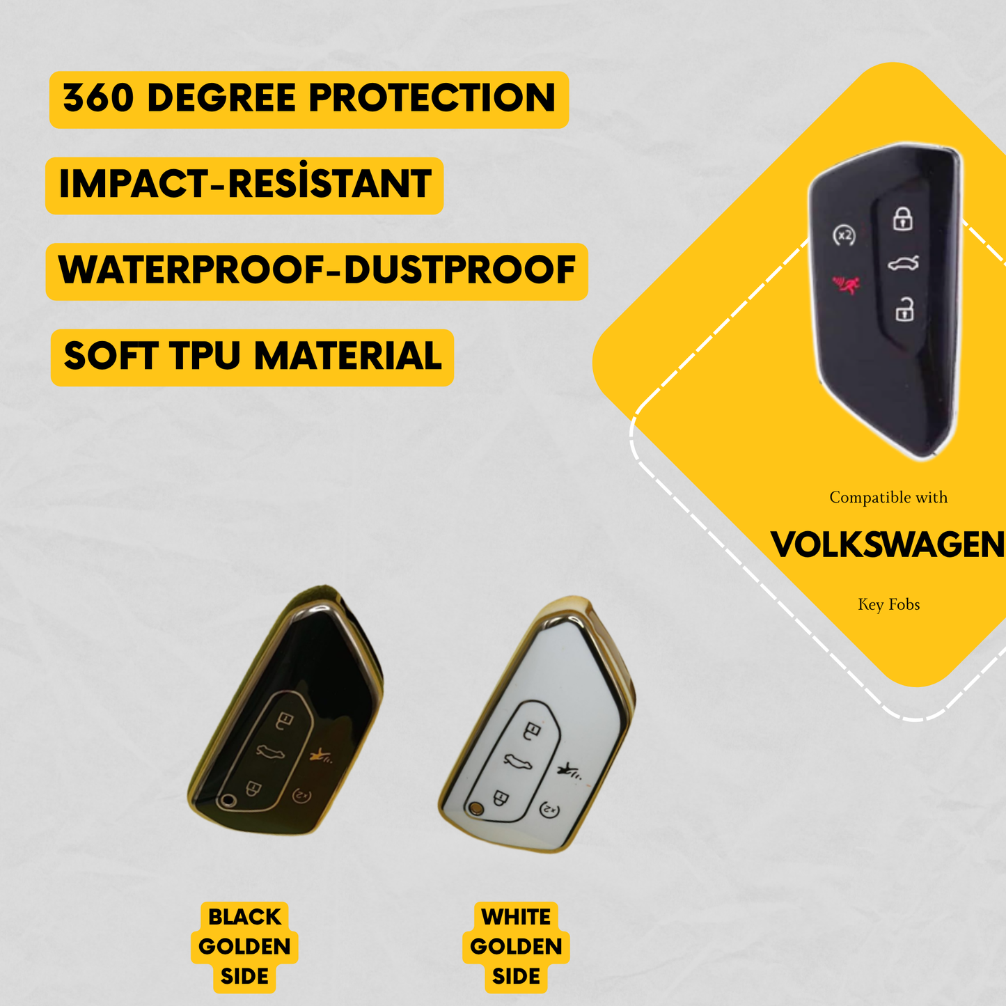 VOLKSWAGEN Compatible 5-Button Key Fob Cover for ID.4, ID.3, Golf MK8, Seat Leon, Tarraco, Ateca, Skoda Octavia - Tpu Remote Case