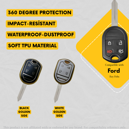 FORD-Compatible 4-Button Key Fob Cover for Edge, Escape, Expedition, Explorer, Focus, Fusion, Mustang, Taurus, Flex – Also Fits Lincoln MKZ, Navigator – TPU Remote Case