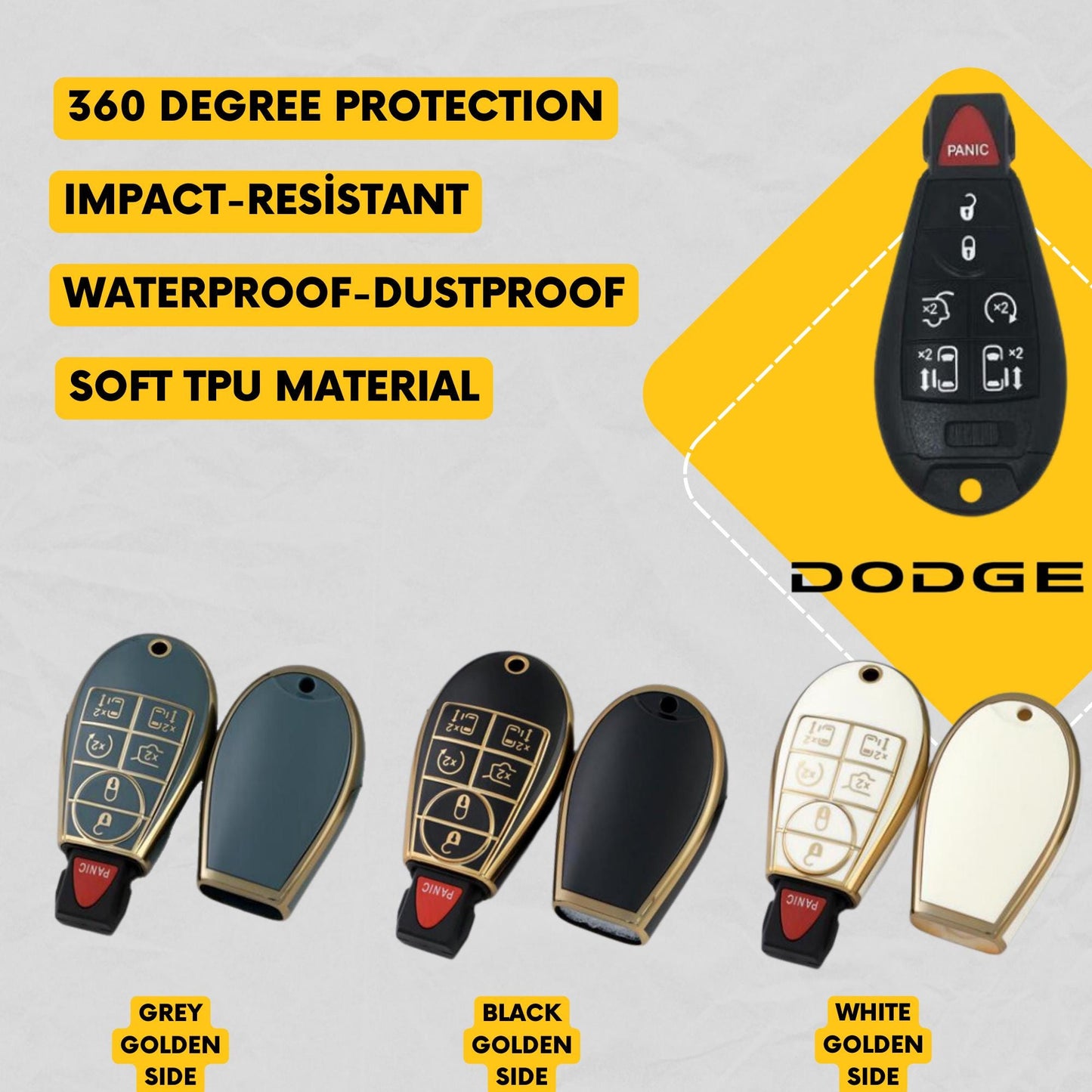 DODGE CHRYSLER 7-Button Key Fob Cover for Town & Country, Grand Caravan - Tpu Remote Case