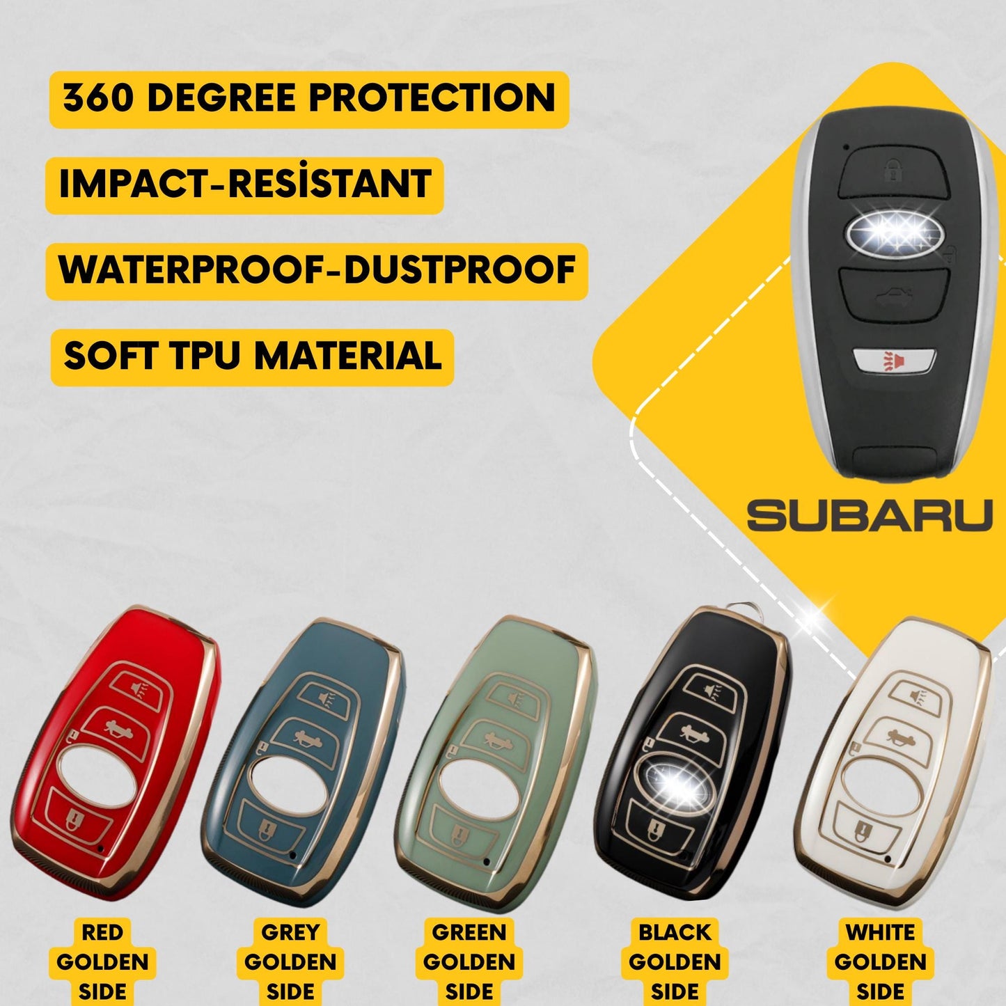 SUBARU 4-Button Key Fob Cover for Ascent, BRZ, Crosstrek, Impreza, Legacy, Outback, WRX - Tpu Smart Case