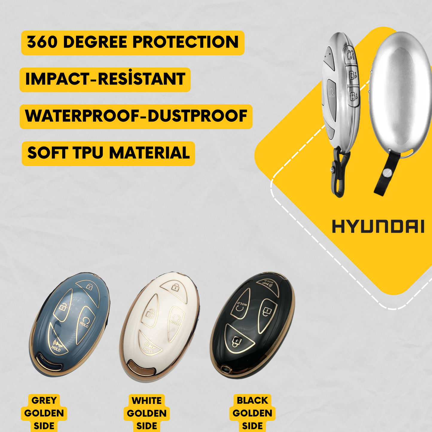 HYUNDAI 7-Button Key Fob Cover for Santa Fe, Kona, Tucson, Elantra, Ioniq 6, Sonata - Tpu Remote Case