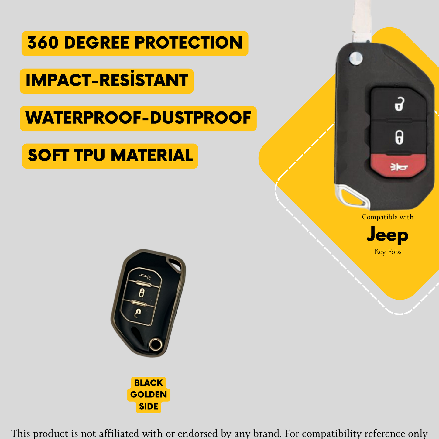 JEEP-Compatible 3-Button Smart Key Fob Cover for Wrangler, Gladiator – TPU Remote Case