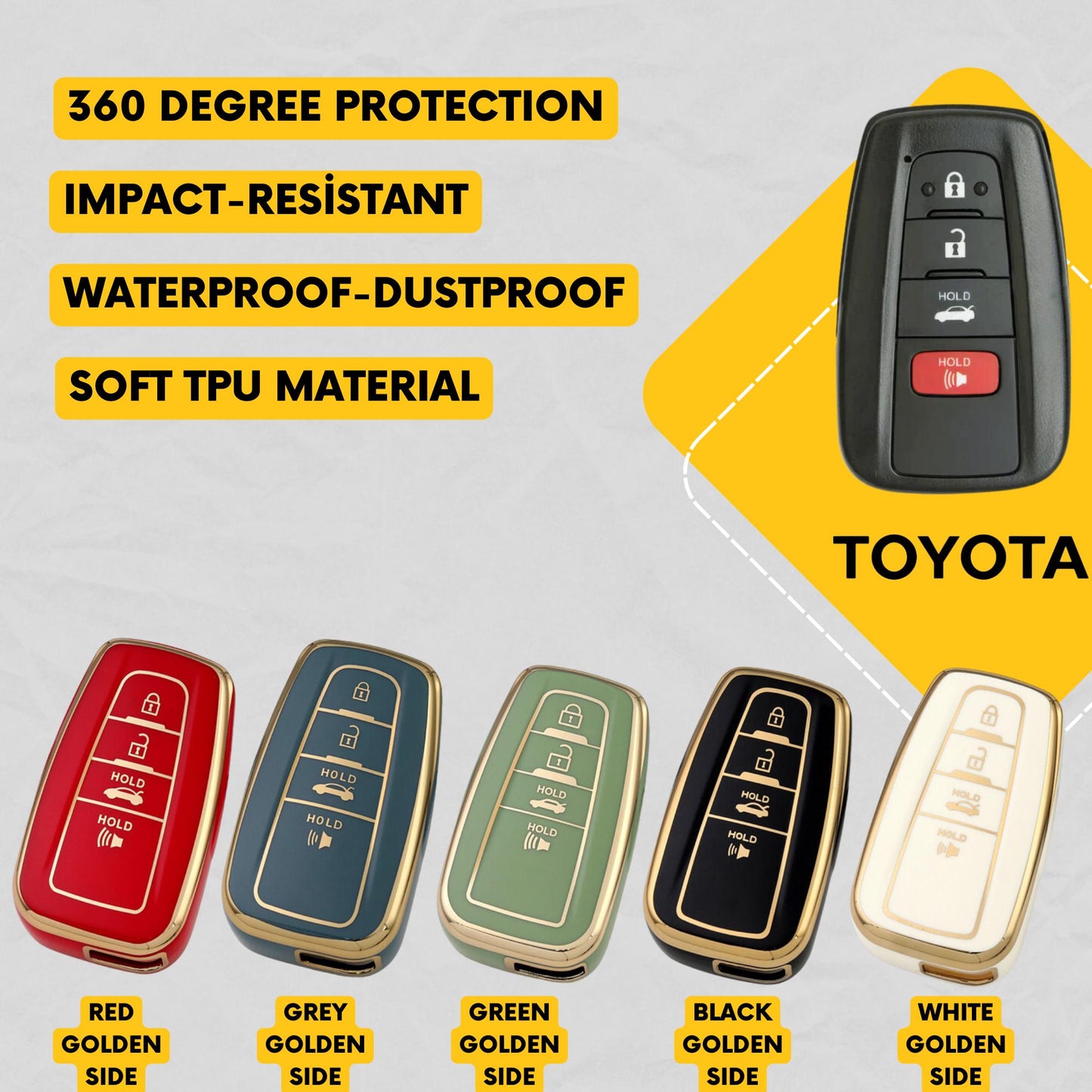 TOYOTA 4-Button Key Fob Cover for Camry, RAV4, Corolla