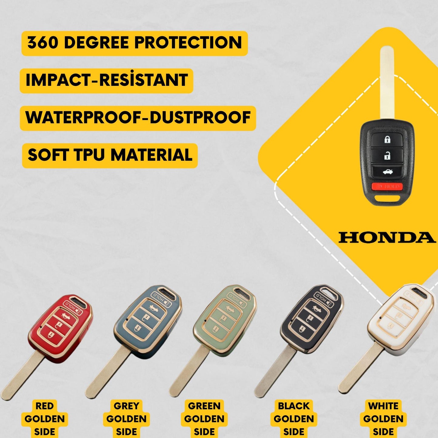 HONDA 4-Button Key Fob Cover for Accord, Civic, CR-V