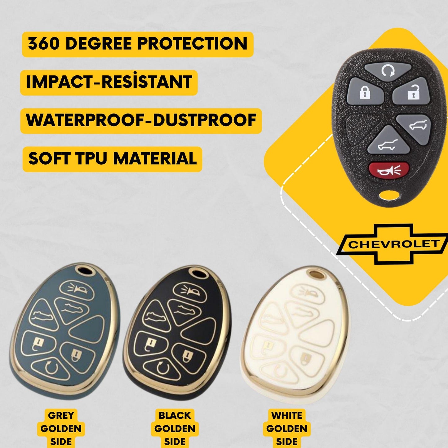 CHEVROLET 6-Button Key Fob Cover for Tahoe, Suburban, Escalade, GMC Yukon - Tpu Remote Case