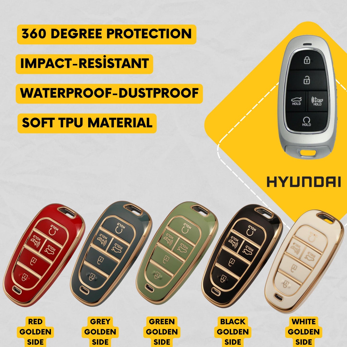 HYUNDAI 5-Button Key Fob Cover for Sonata, Palisade, Tucson, Santa Fe