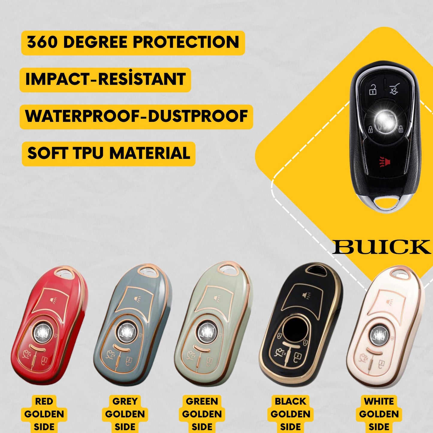 BUICK 4-Button Key Fob Cover for Regal - Tpu Remote Case
