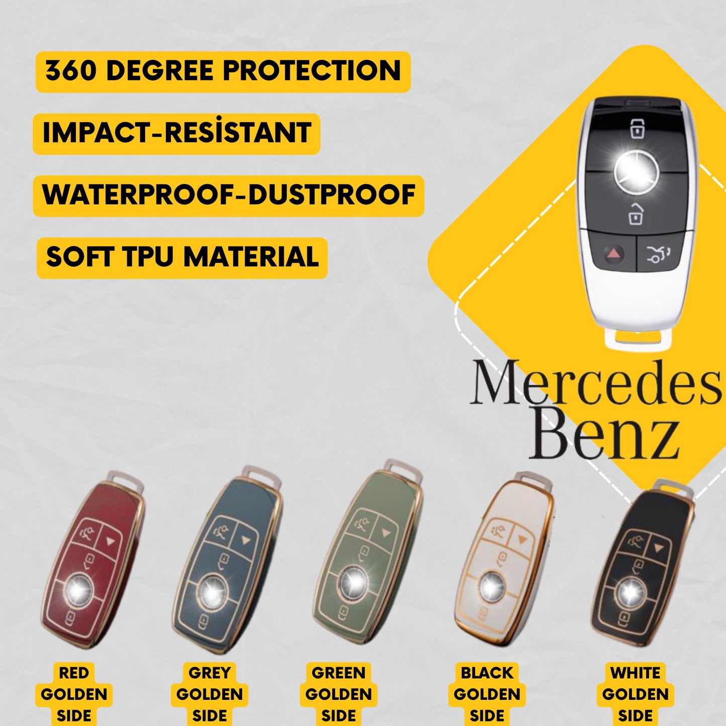 MERCEDES BENZ 4-Button Key Fob Cover for C, E, S, G, M, R, SL, Sprinter - Tpu Smart Case