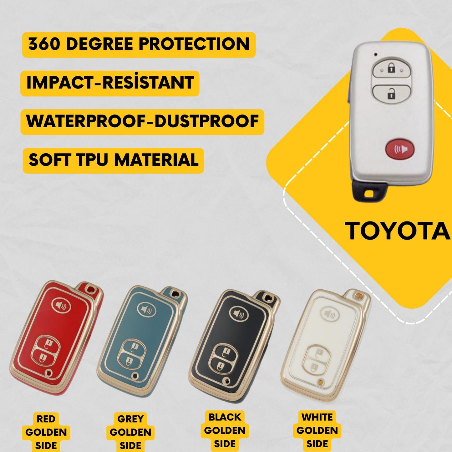 TOYOTA 3-Button Key Fob Cover for Prius, Avalon, Highlander - Tpu 360 Protection