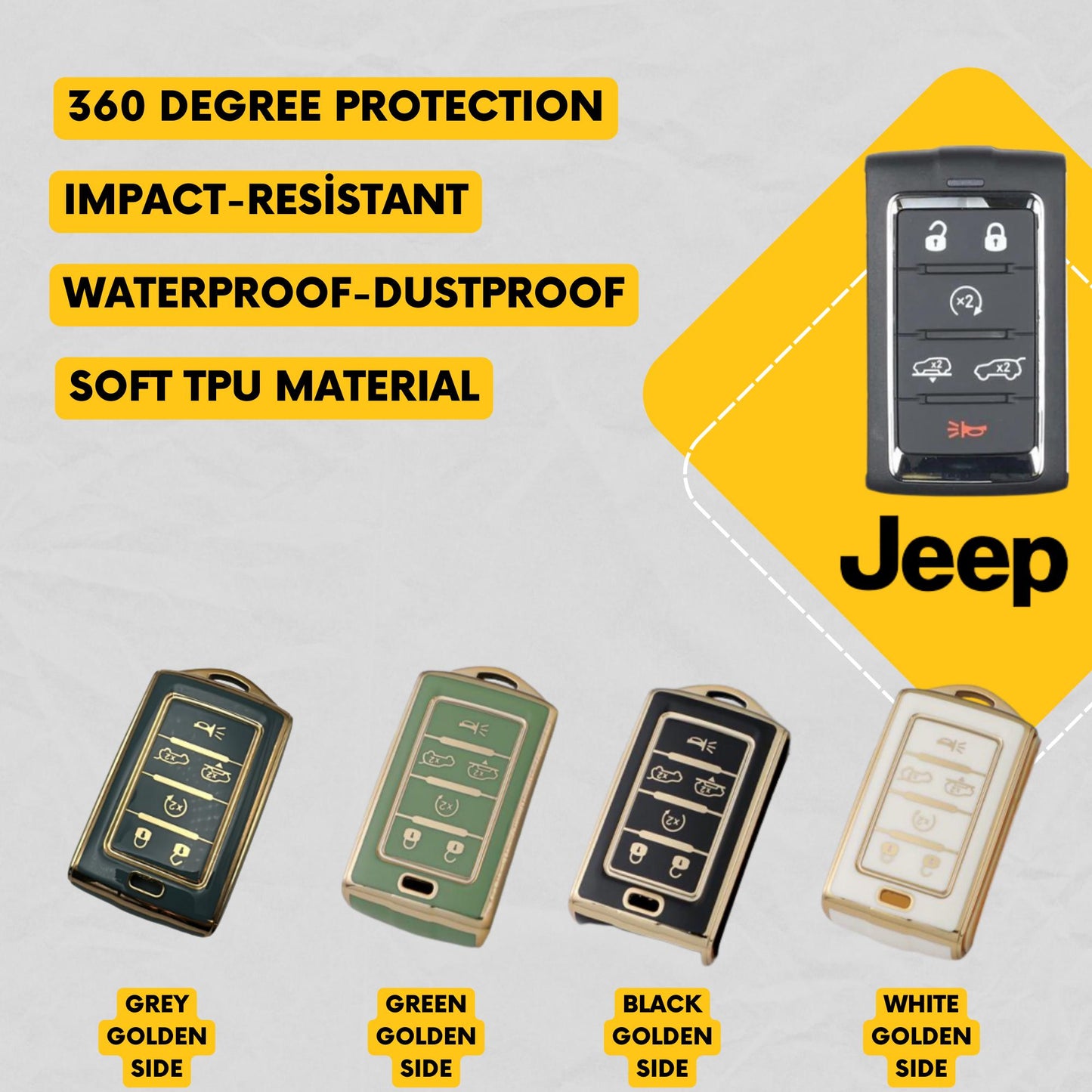 JEEP 6-Button Key Fob Cover for Wagoneer, Grand Wagoneer - Tpu Smart Key Case