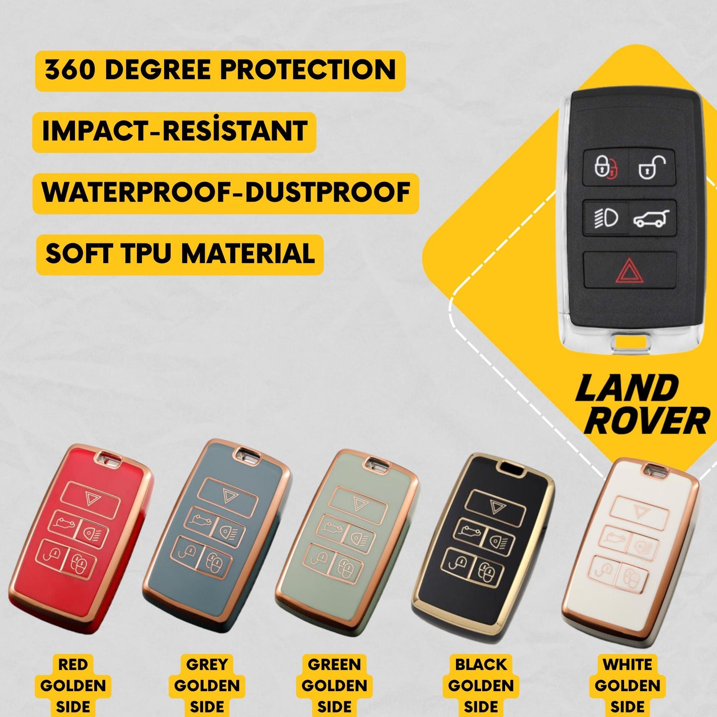 LAND ROVER 5-Button Key Fob Cover for Defender, Discovery, Range Rover, Velar - Tpu Smart Key Case