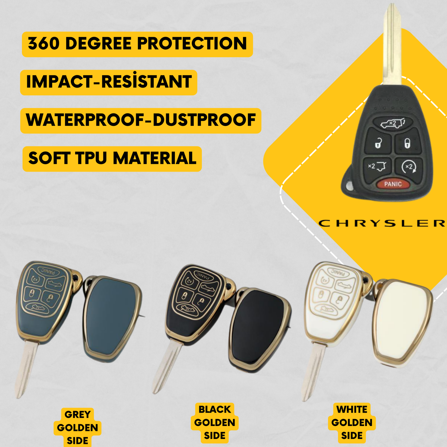 CHRYSLER 6-Button Key Fob Cover for Sebring, Avenger - Tpu Remote Case