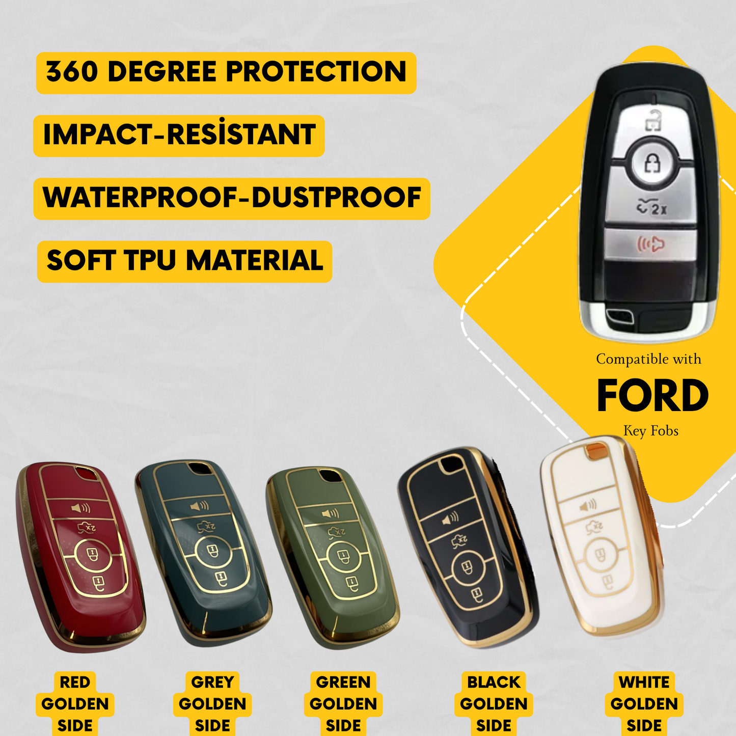 FORD 4-Button Key Fob Cover for Bronco, Edge, Maverick, Ranger