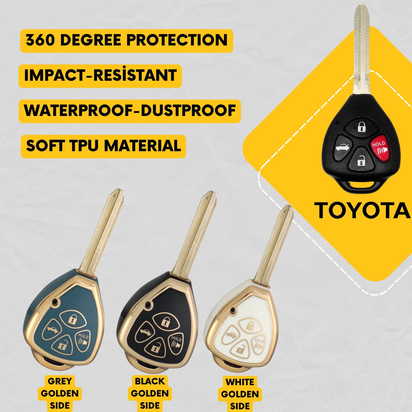 TOYOTA 4-Button Key Fob Cover for Avalon, Corolla, Matrix, Venza - Tpu Remote Case