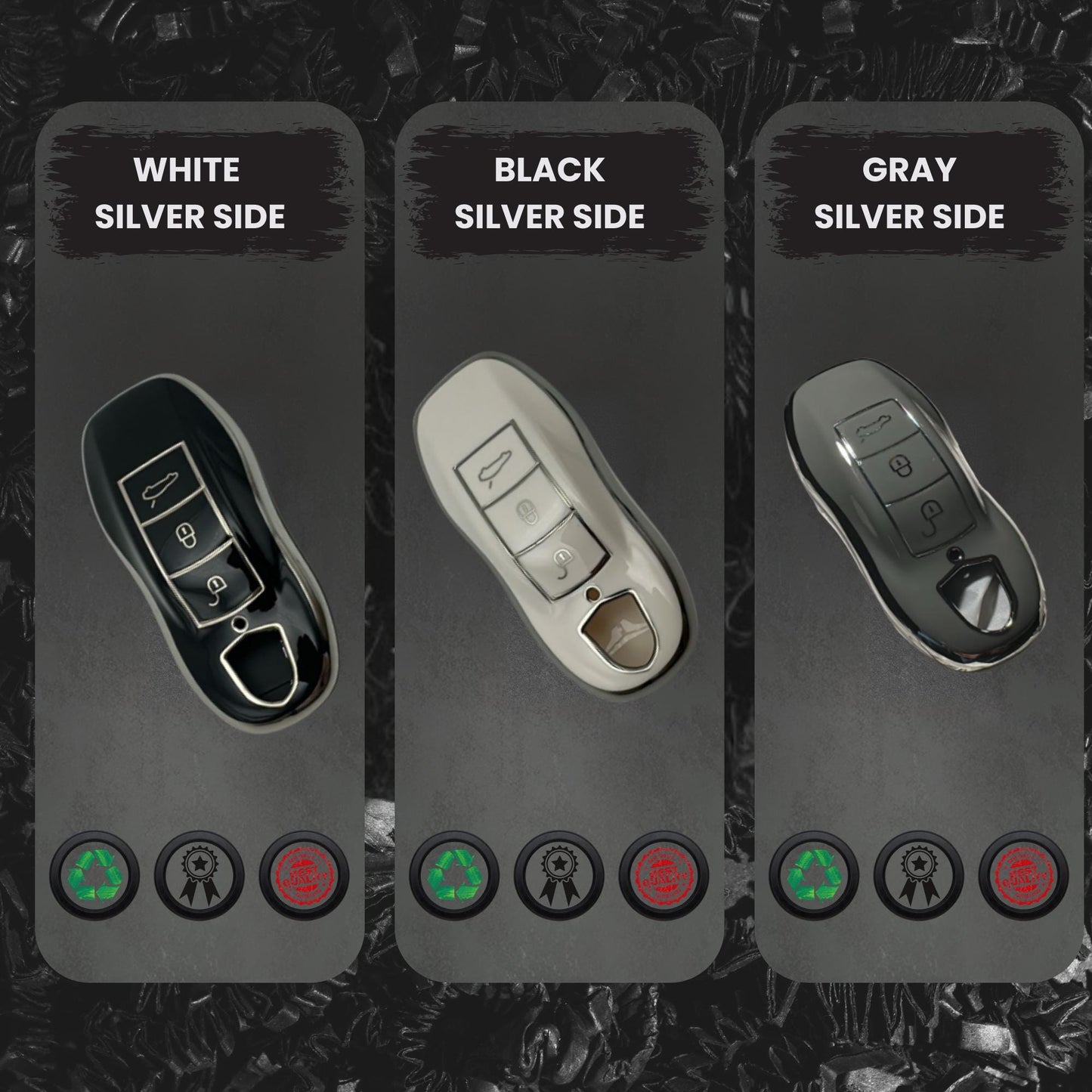 PORSCHE 3-Button Key Fob Cover for 911, Boxster, Cayenne, Cayman, Macan, Panamera - Tpu Smart Case