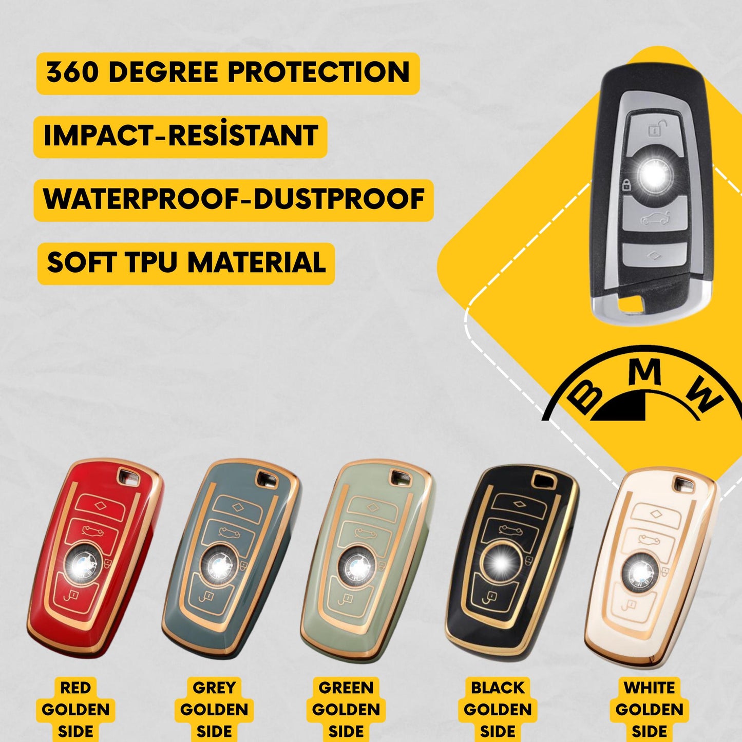 BMW 4-Button Key Fob Cover for 3, 5, 6, 7 Series, X3, X4 - Tpu Remote Case