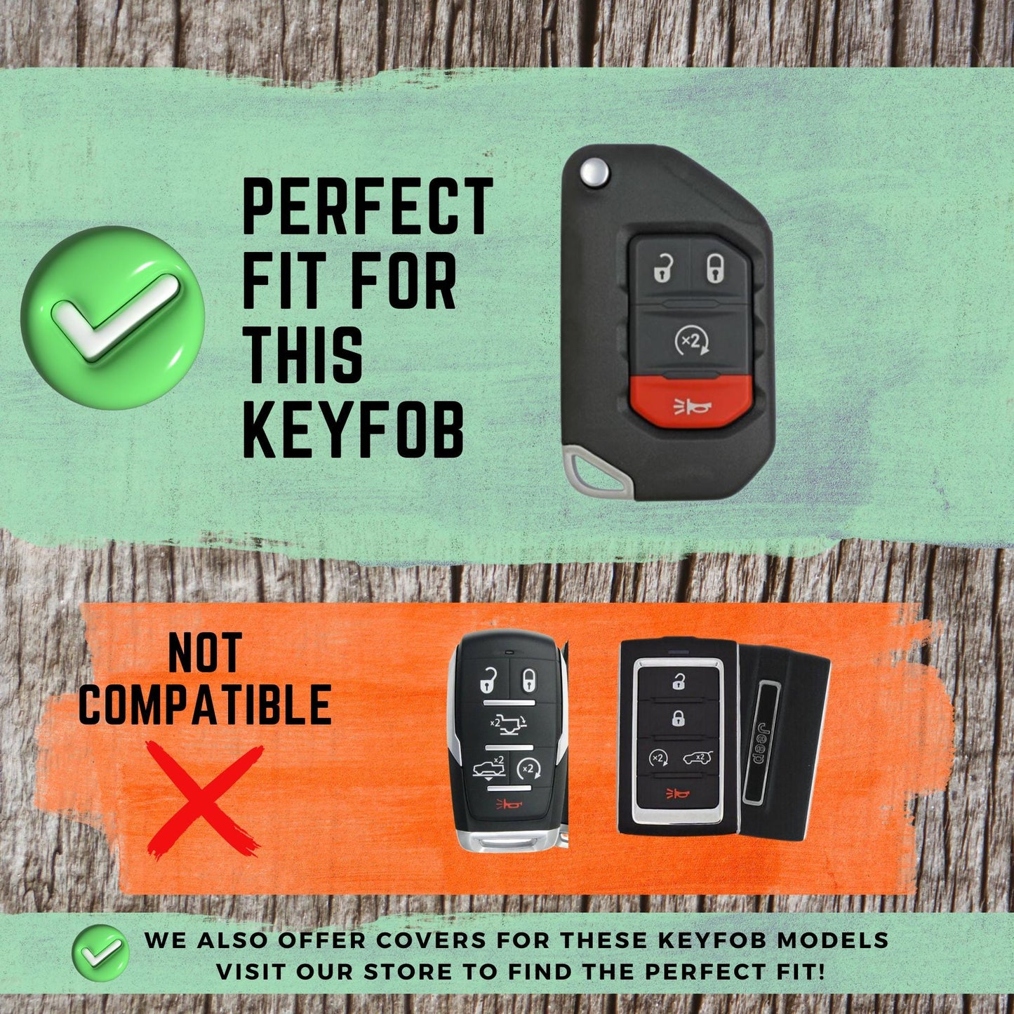 JEEP 4-Button Smart Key Fob Cover for Wrangler, Gladiator
