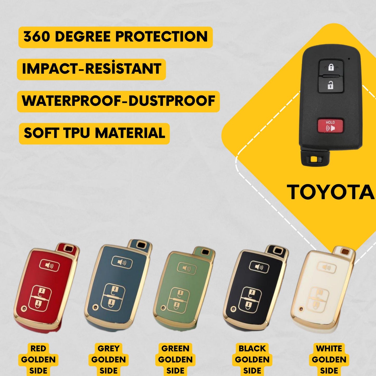 TOYOTA 3-Button Key Fob Cover for Tacoma, 4Runner, Tundra - Tpu 360 Protection
