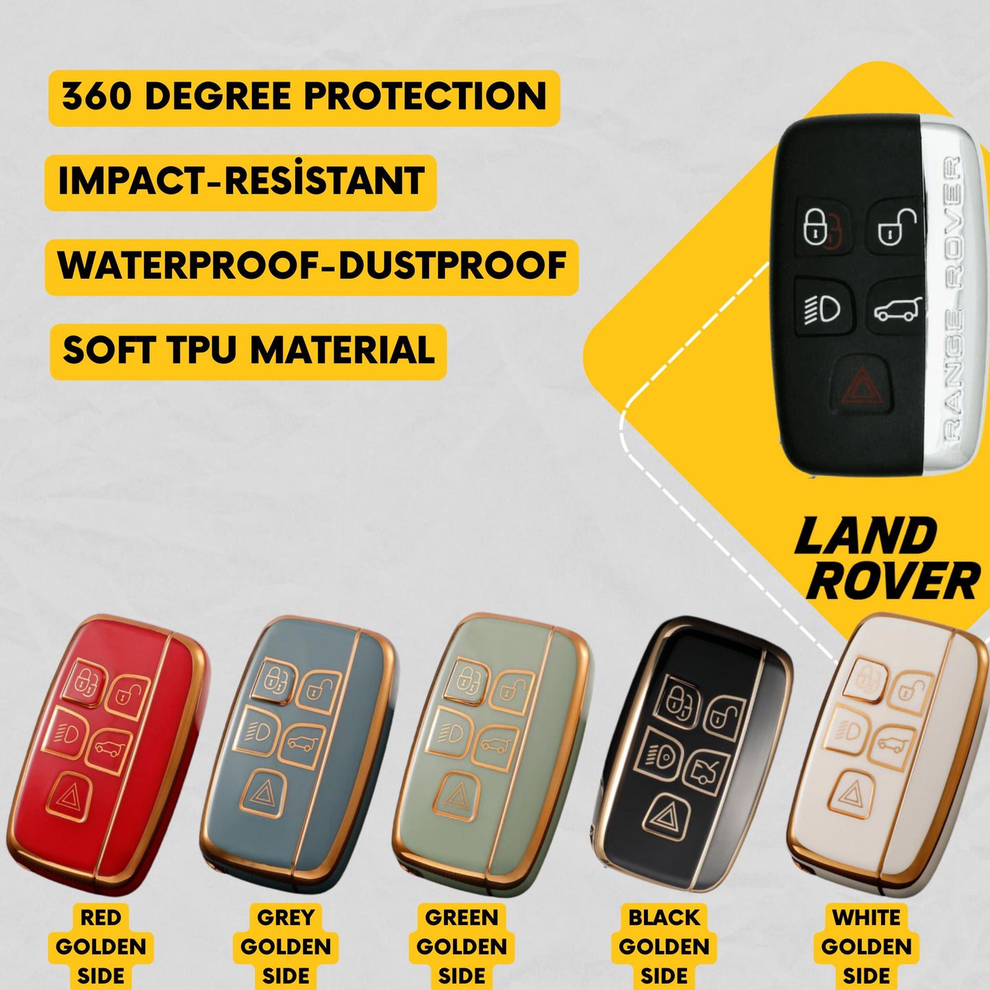 LAND ROVER JAGUAR 5-Button Key Fob Cover for F-Pace, F-Type, XE, XF, XJ, Discovery, LR4 - Smart Case