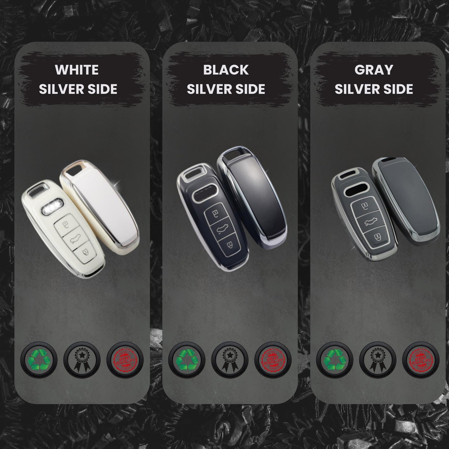 AUDI 3-Button Key Fob Cover for A3, A6, A7, A8, Q7, Q8, S3, S6, SQ7, RS6, RS7 - Tpu Smart Case
