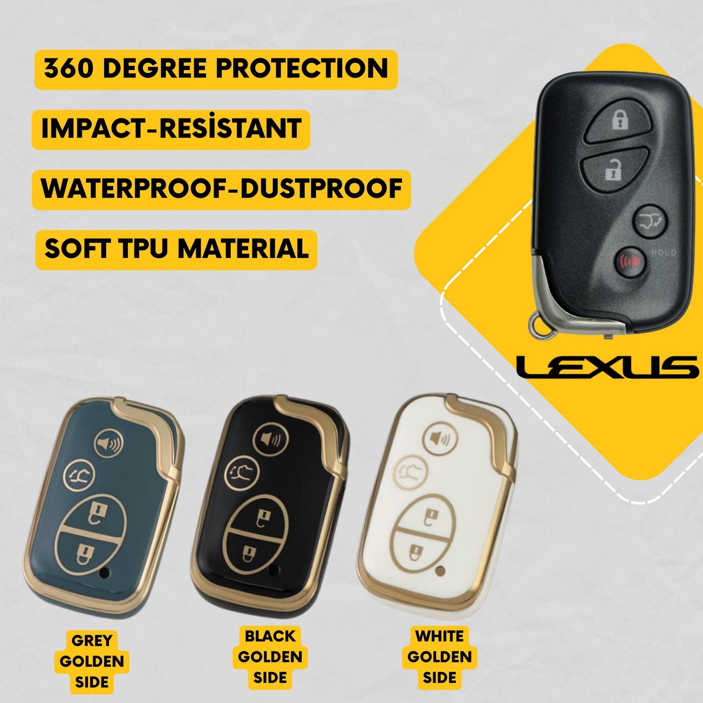 LEXUS 4-Button Key Fob Cover for CT200h, RX350, RX450h, GX460, LX470 - Tpu Smart Key Case