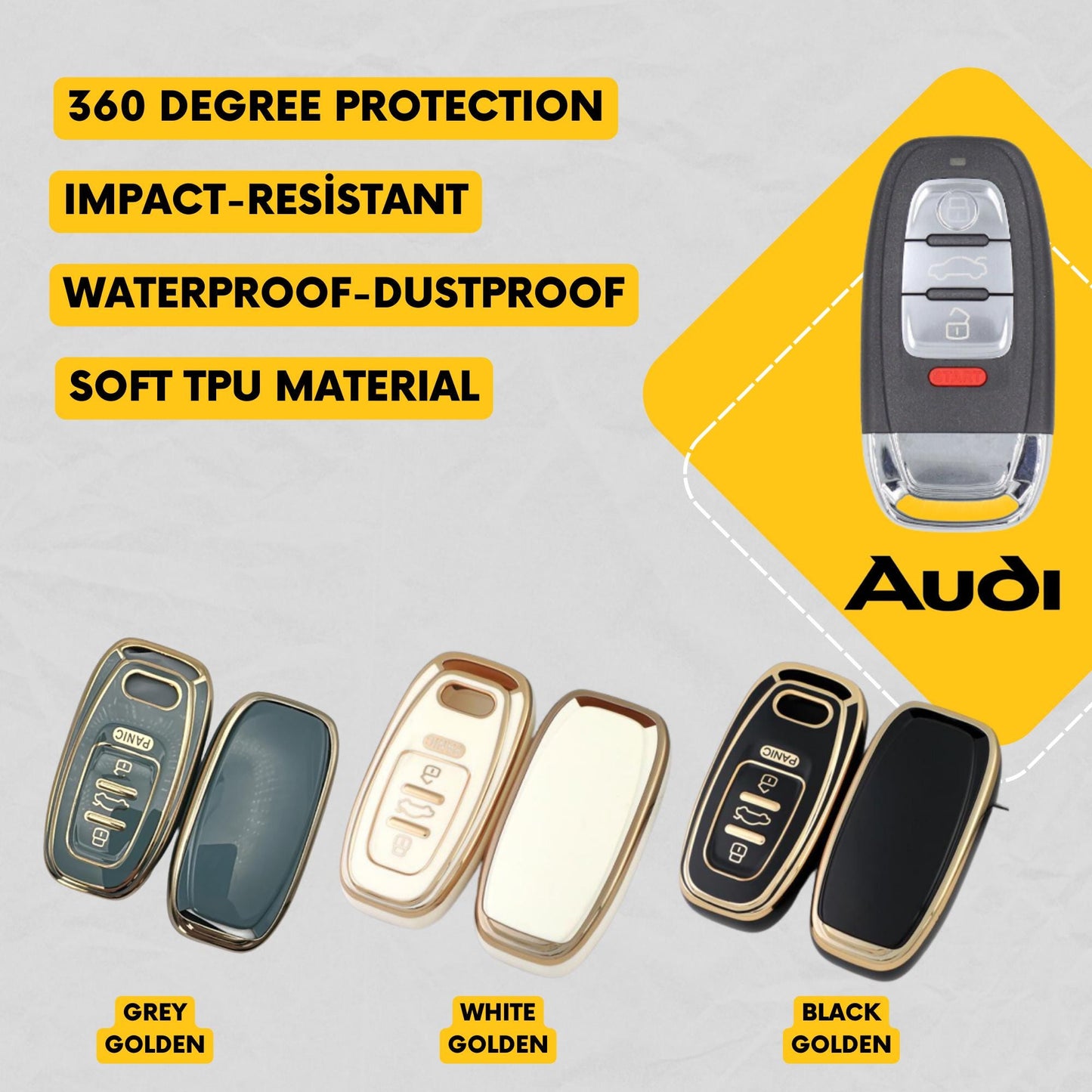 AUDI 4-Button Key Fob Cover for A4, A5, Q5, A6, A7, A8 - Tpu Remote Case
