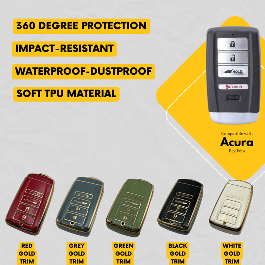 4-Button Silicone Key Fob Cover Compatible with Acura ILX TLX RDX MDX RLX | TPU Smart Key Case | Aftermarket Accessory