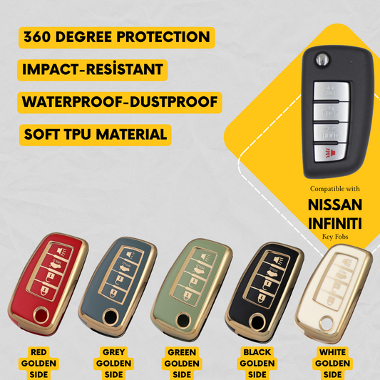 NISSAN INFINITI Compatible 4-Button Flip Key Fob Cover for Altima, 350Z, Armada, FX35, G35 - Tpu Remote Case