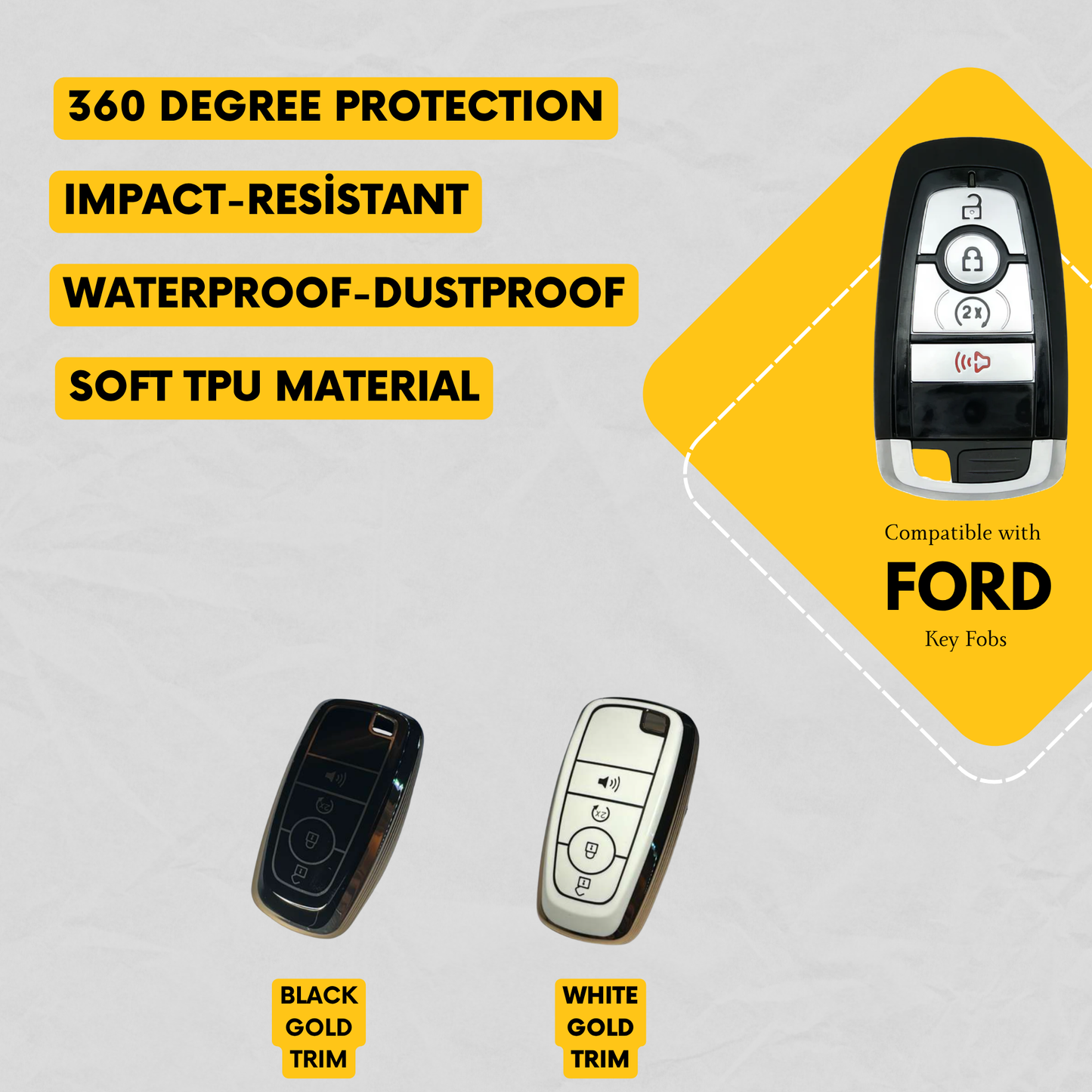 4-Button Silicone Key Fob Cover Compatible with Ford Edge Explorer Ranger Maverick Escape | TPU Smart Key Case | Aftermarket