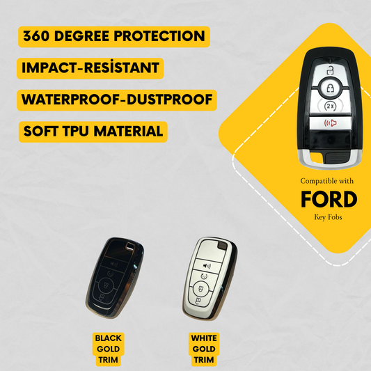 4-Button Silicone Key Fob Cover Compatible with Ford Edge Explorer Ranger Maverick Escape | TPU Smart Key Case | Aftermarket