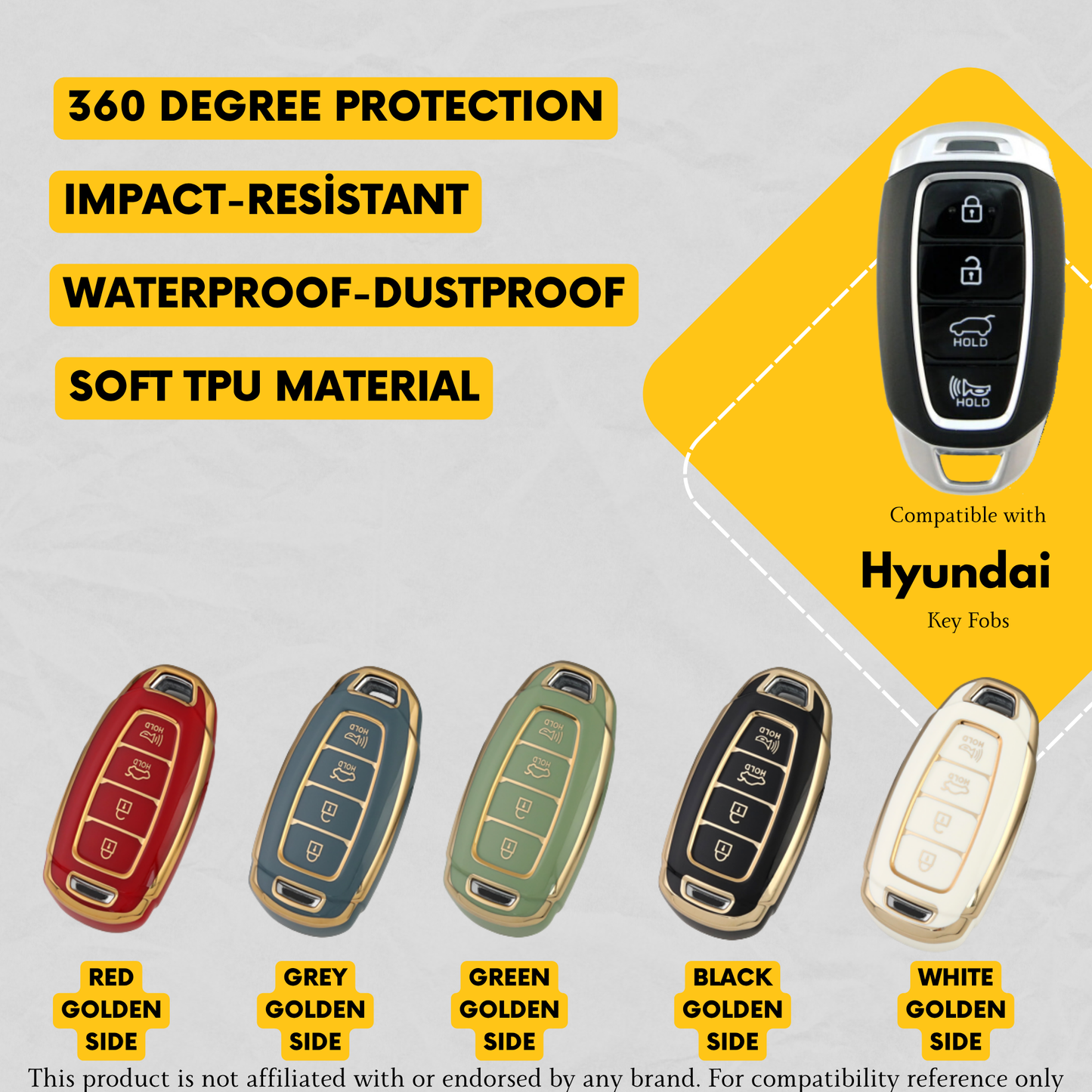 HYUNDAI-Compatible 4-Button Key Fob Cover for Elantra N Line, Kona SEL-Limited-N Line – TPU Remote Case