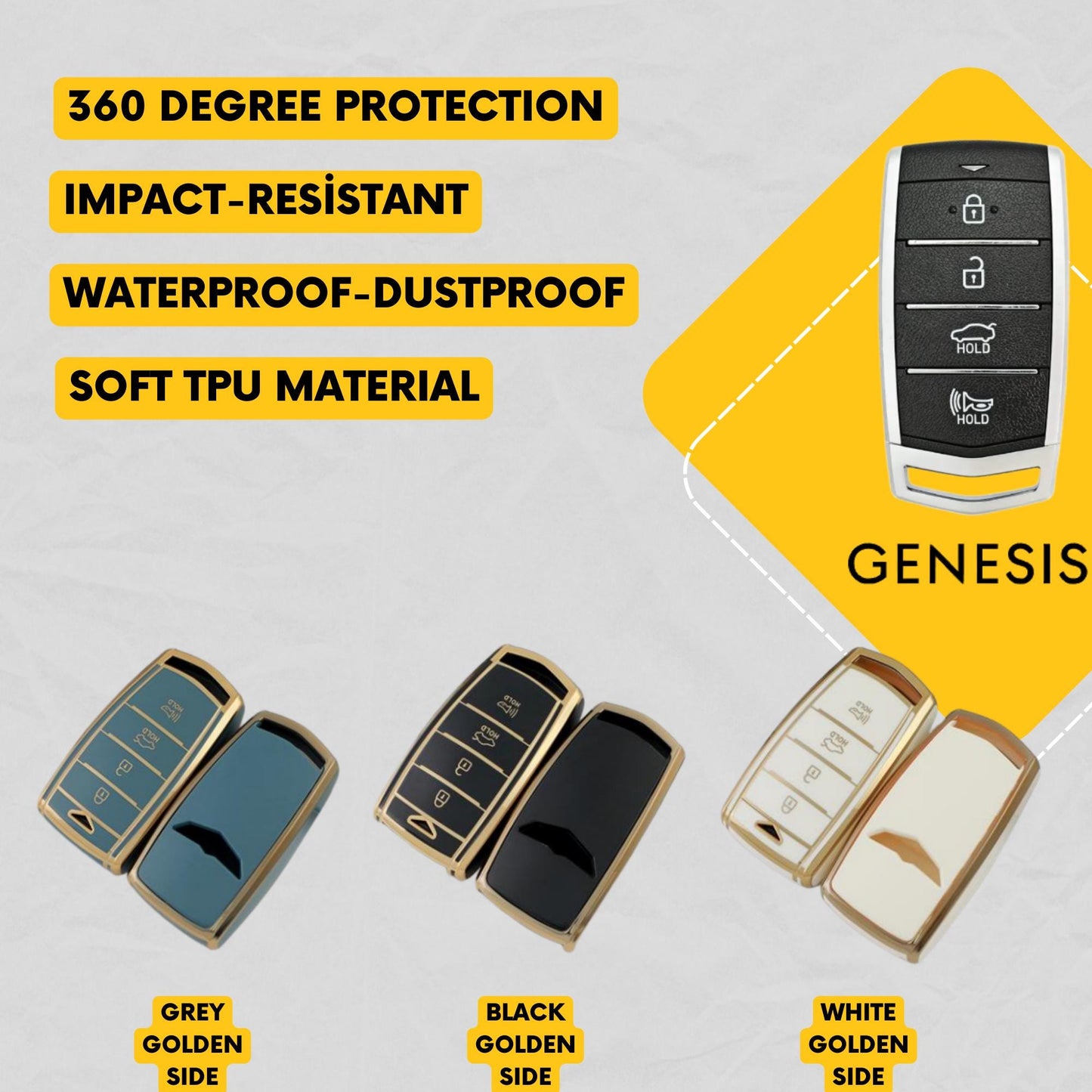 GENESIS 4-Button Key Fob Cover for G90, G70 - Tpu Smart Key Case