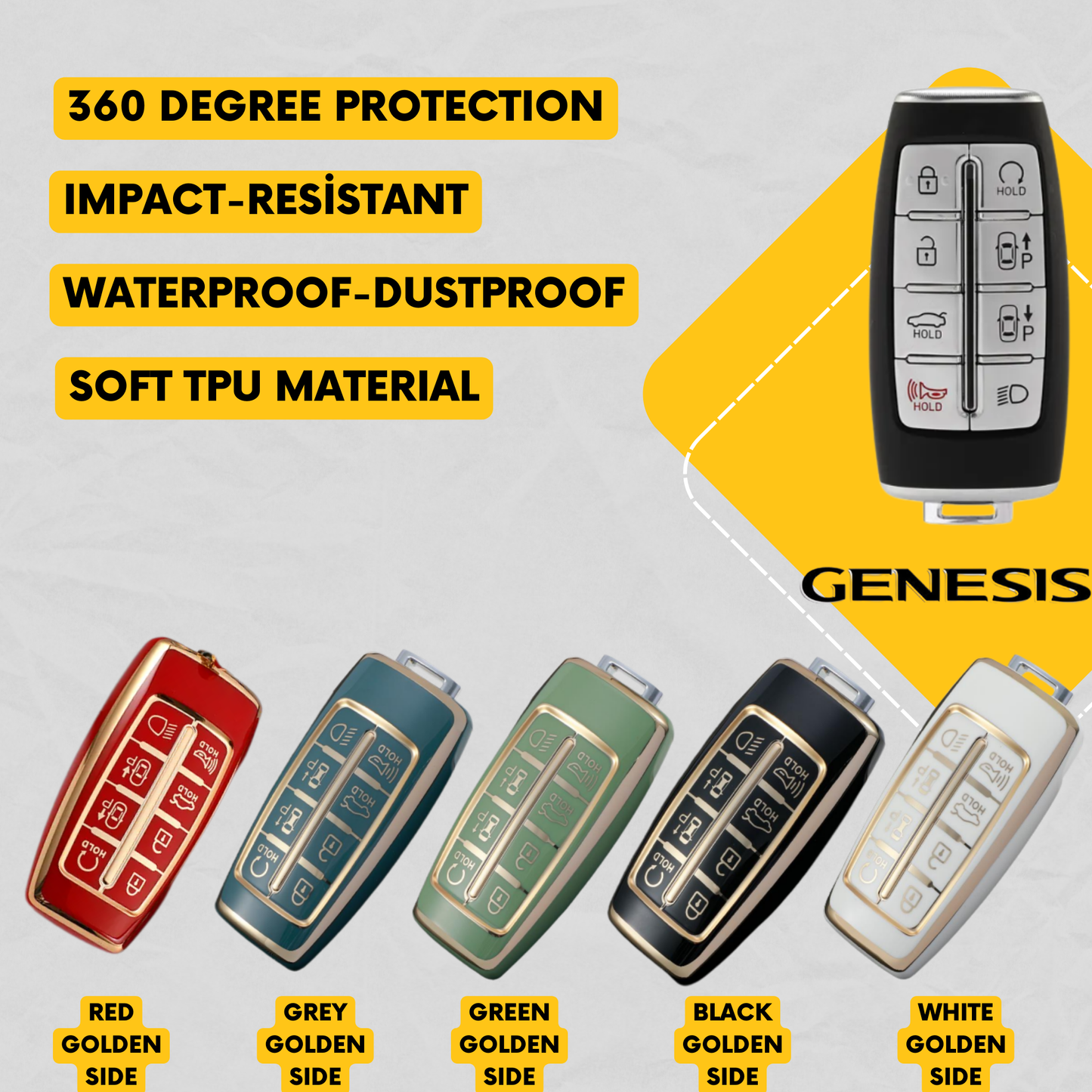 GENESIS 8-Button Key Fob Cover for G70, G80, GV70, GV80 - Tpu Smart Key Case