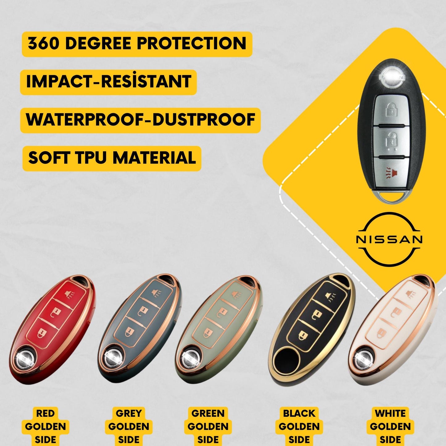 NISSAN INFINITI 3-Button Key Fob Cover for Cube, Armada, Pathfinder, Rogue, Versa - Tpu Remote Case
