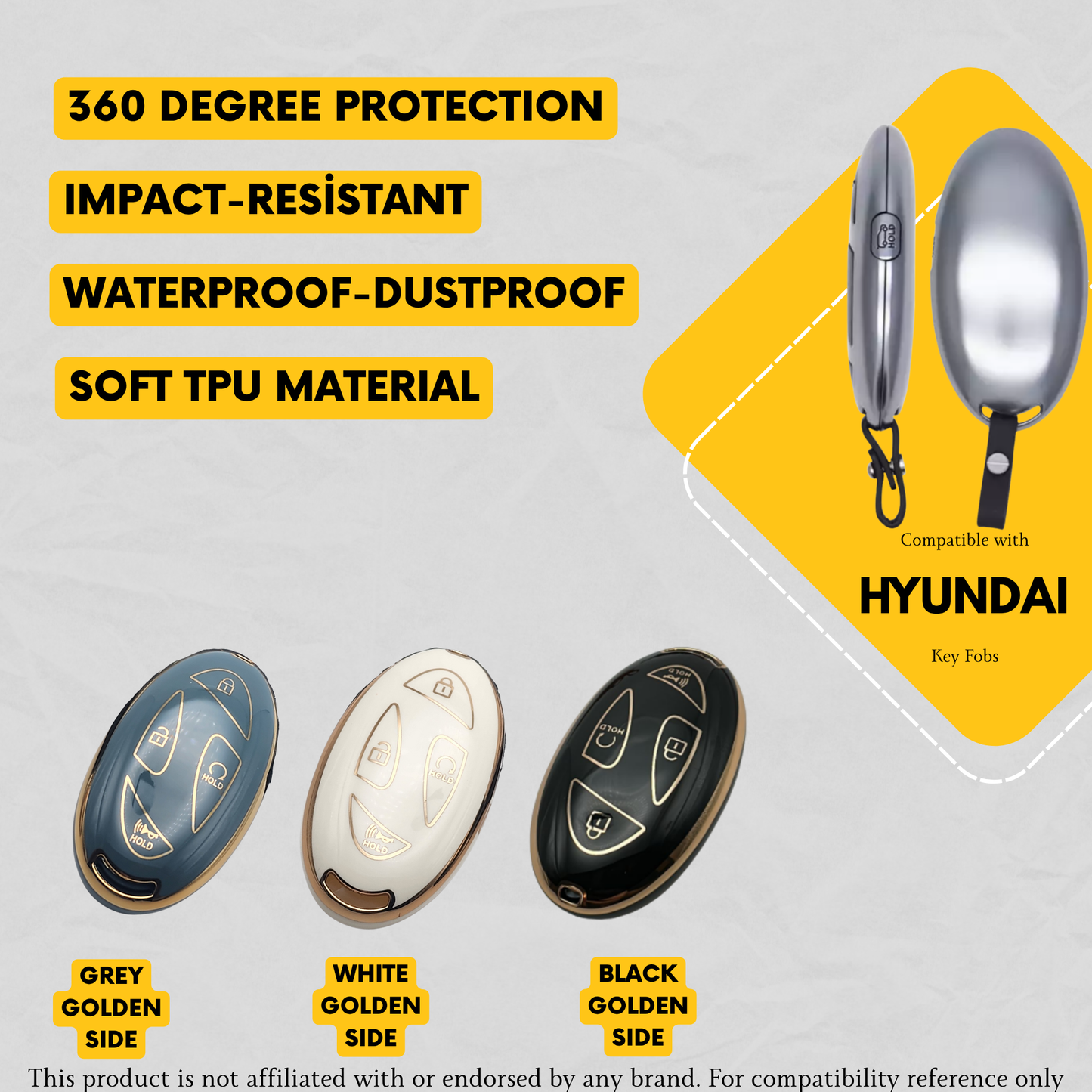 HYUNDAI 5-Button Key Fob Cover for Santa Fe, Kona, Tucson, Elantra, Ioniq 6, Sonata - Tpu Remote Case