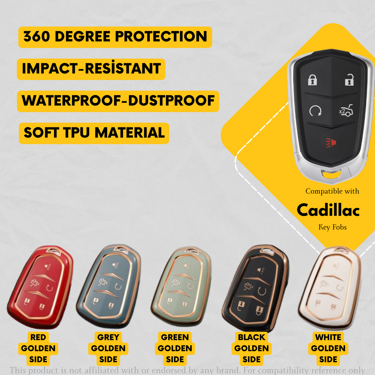 CADILLAC Compatible 5-Button Key Fob Cover for ATS, CTS, XTS - Tpu Smart Key Case