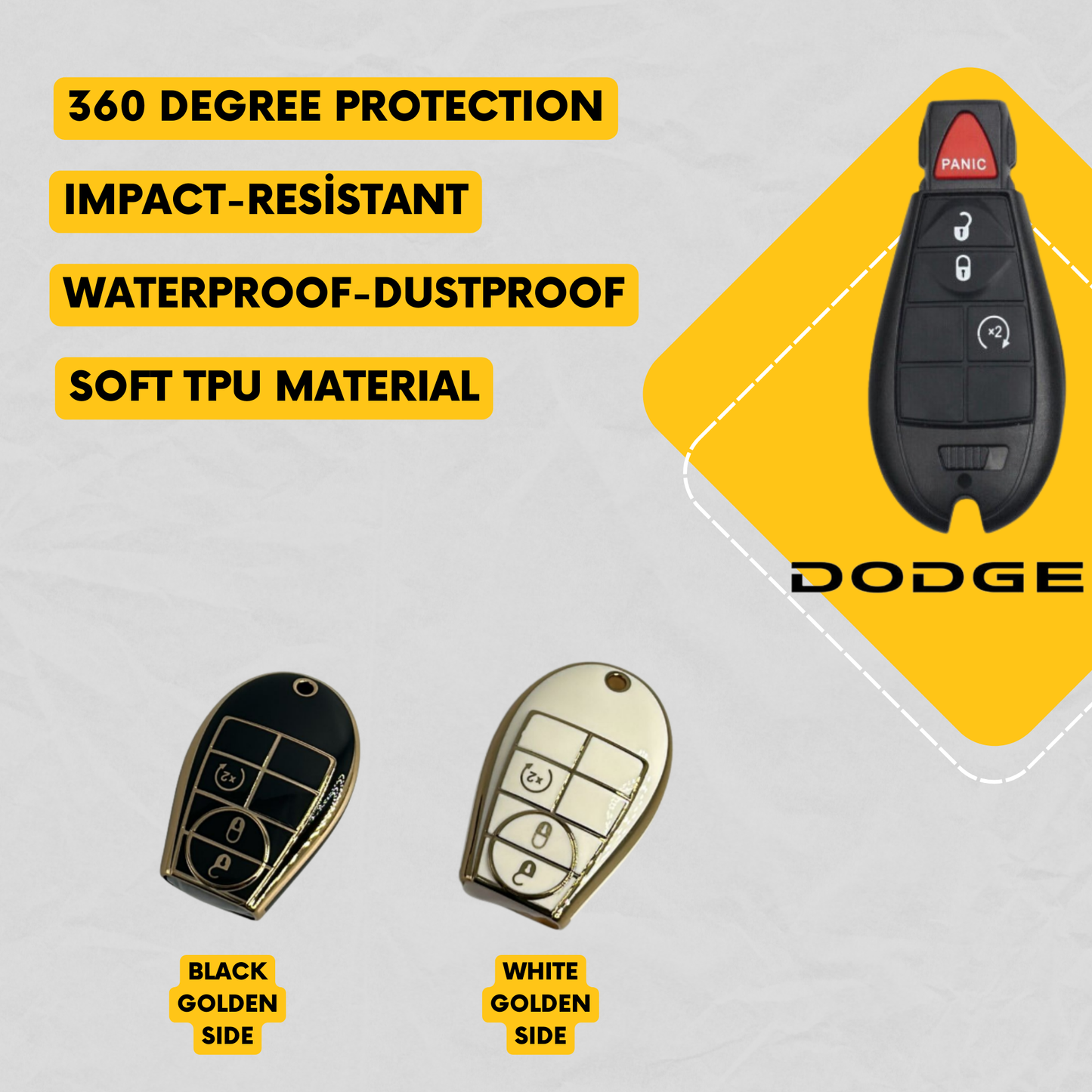 DODGE 4-Button Key Fob Cover for RAM 1500, 2500, 3500 - Tpu Remote Case