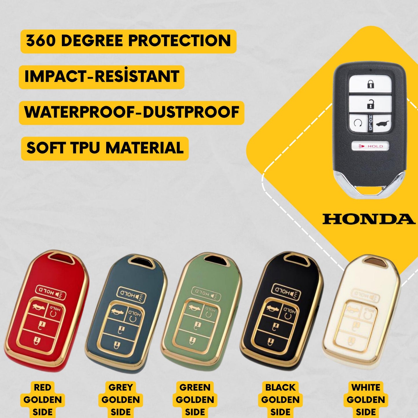 HONDA 5-Button Key Fob Cover for New Accord, Civic, CR-V