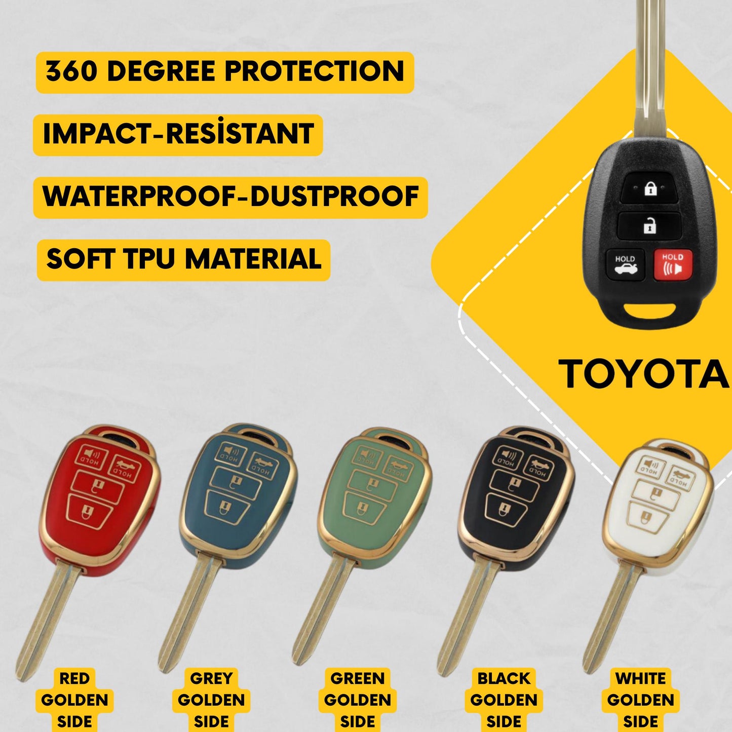 TOYOTA 4-Button Entry Key Fob Cover for Camry, Corolla - Tpu Remote Case