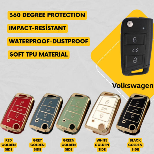 VOLKSWAGEN 3-Button Key Fob Cover for Golf MK7, Passat MK8, MK6, Tiguan MK2 - Tpu Smart Key Case