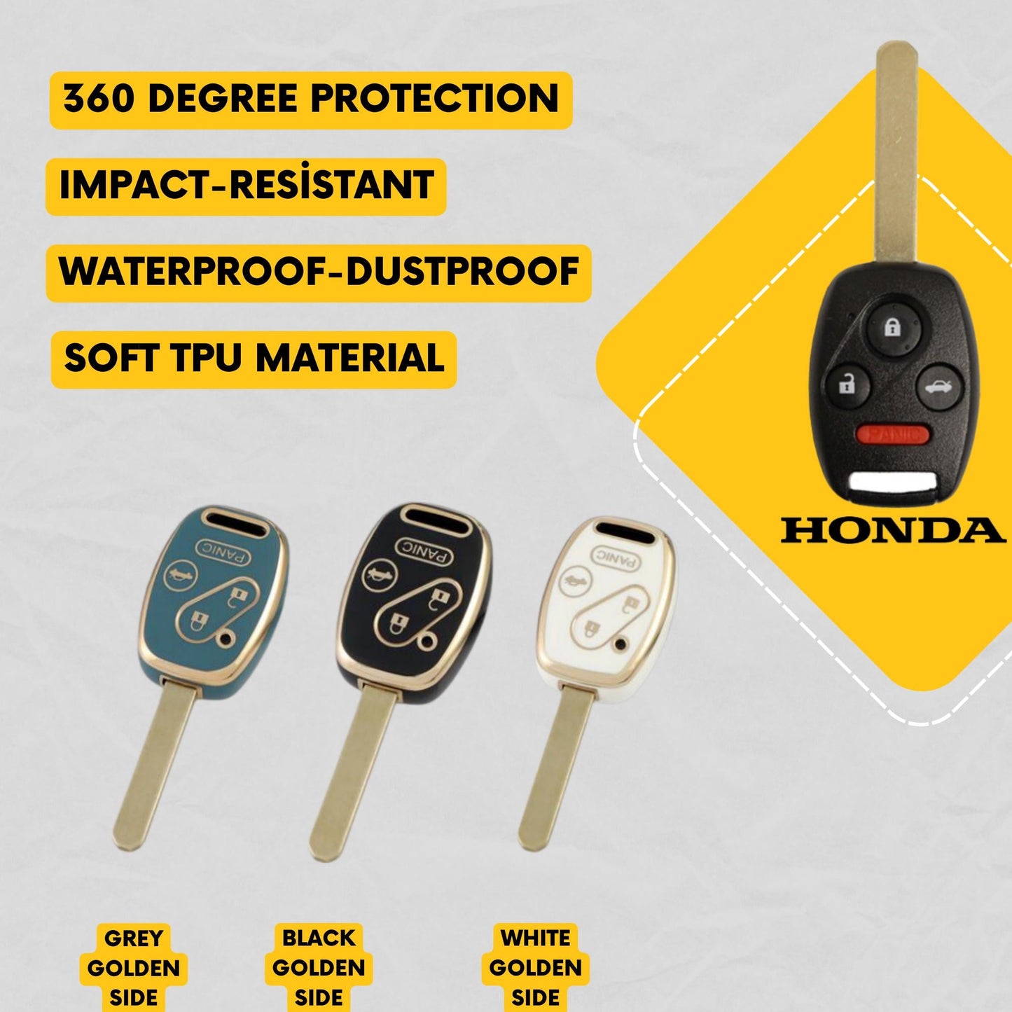 HONDA 4-Button Key Fob Cover for Accord, Civic, CR-V, Pilot, Odyssey