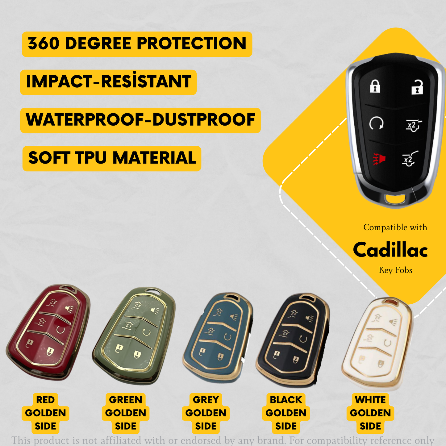 CADILLAC Compatible 6-Button Key Fob Cover for Escalade