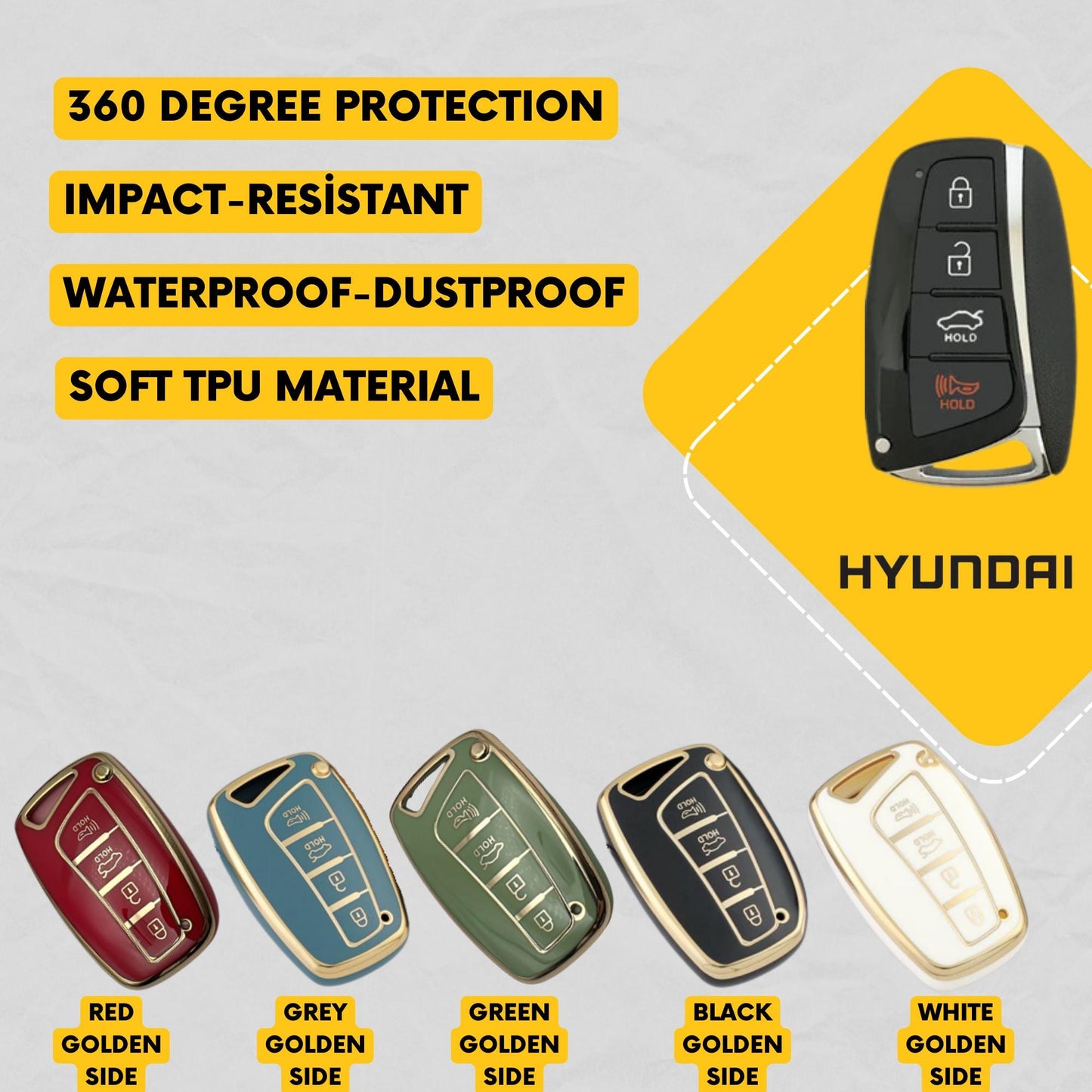 HYUNDAI-Compatible 4-Button TPU Remote Cover for Azera, Santa Fe, Equus, Genesis