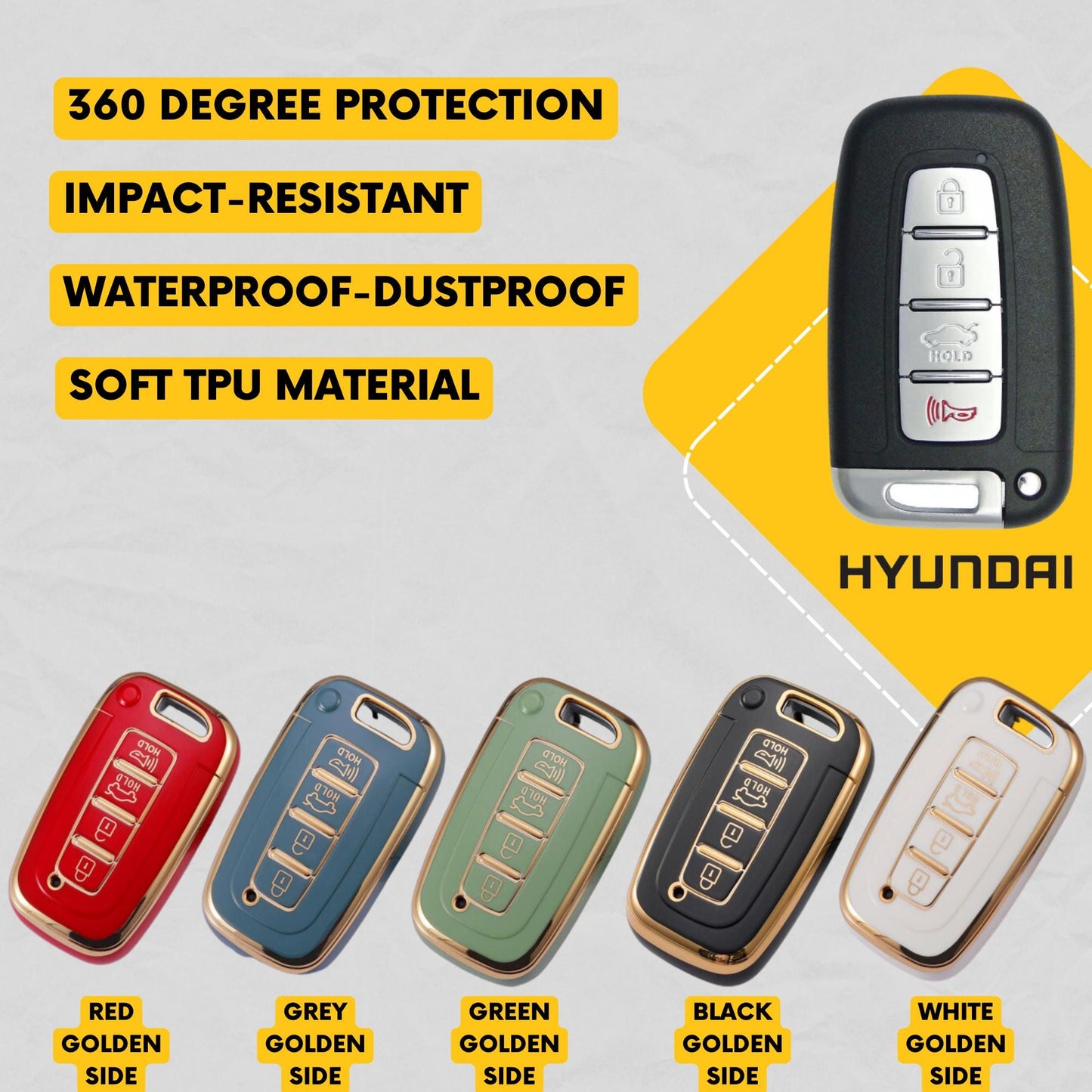 HYUNDAI-Compatible 4-Button Key Fob Cover for Elantra, Veloster, Azera, Equus, Genesis, Sonata