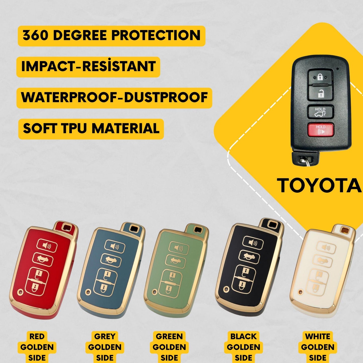 TOYOTA 4-Button Key Fob Cover for Tacoma, 4Runner, Tundra - Tpu 360 Protection