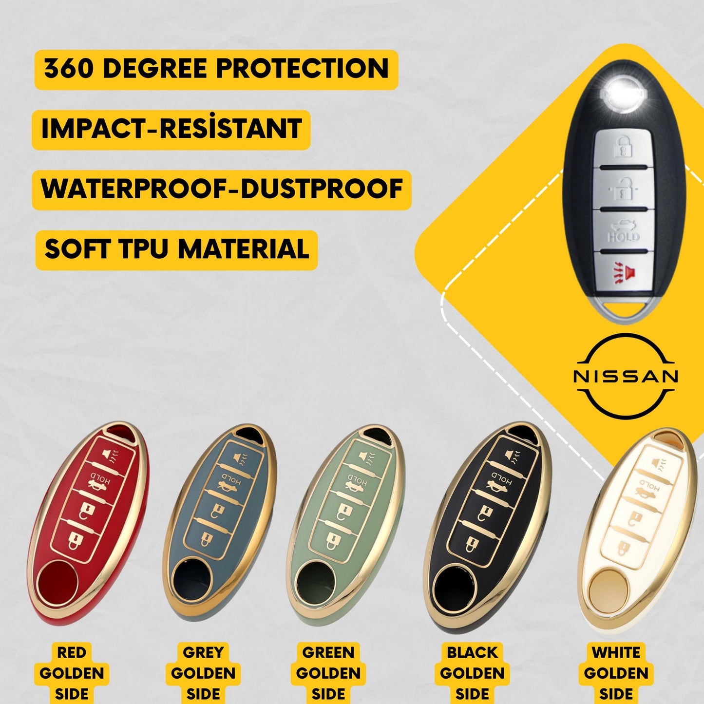 NISSAN INFINITI 4-Button Key Fob Cover for Altima, QX60, Rogue - Tpu 360 Protection